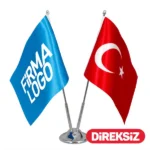 Özel Logolu İkili Masa Bayrağı 15x22,5 cm (Direksiz)
