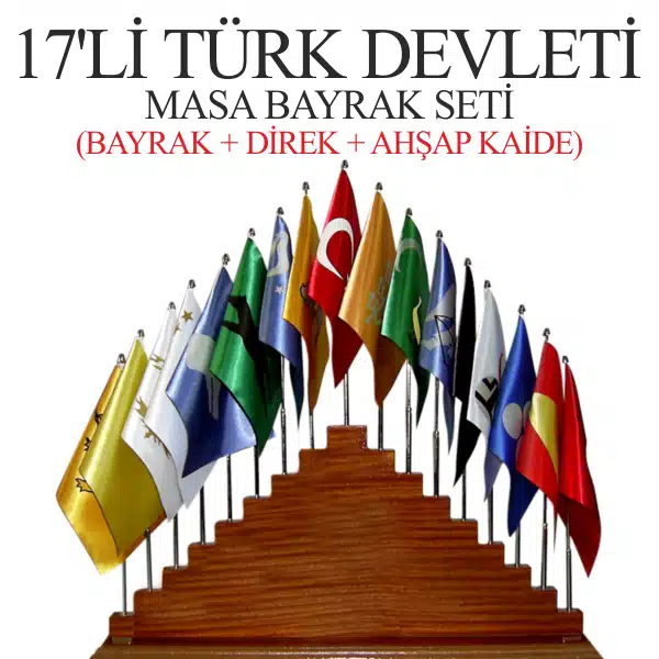 17'li Türk Devletleri Masa Bayrağı Seti 15x22,5-Tam Takım 17'li Türk Devletleri Masa Bayrağı Seti 15x22,5 (Takım) - Görsel 1