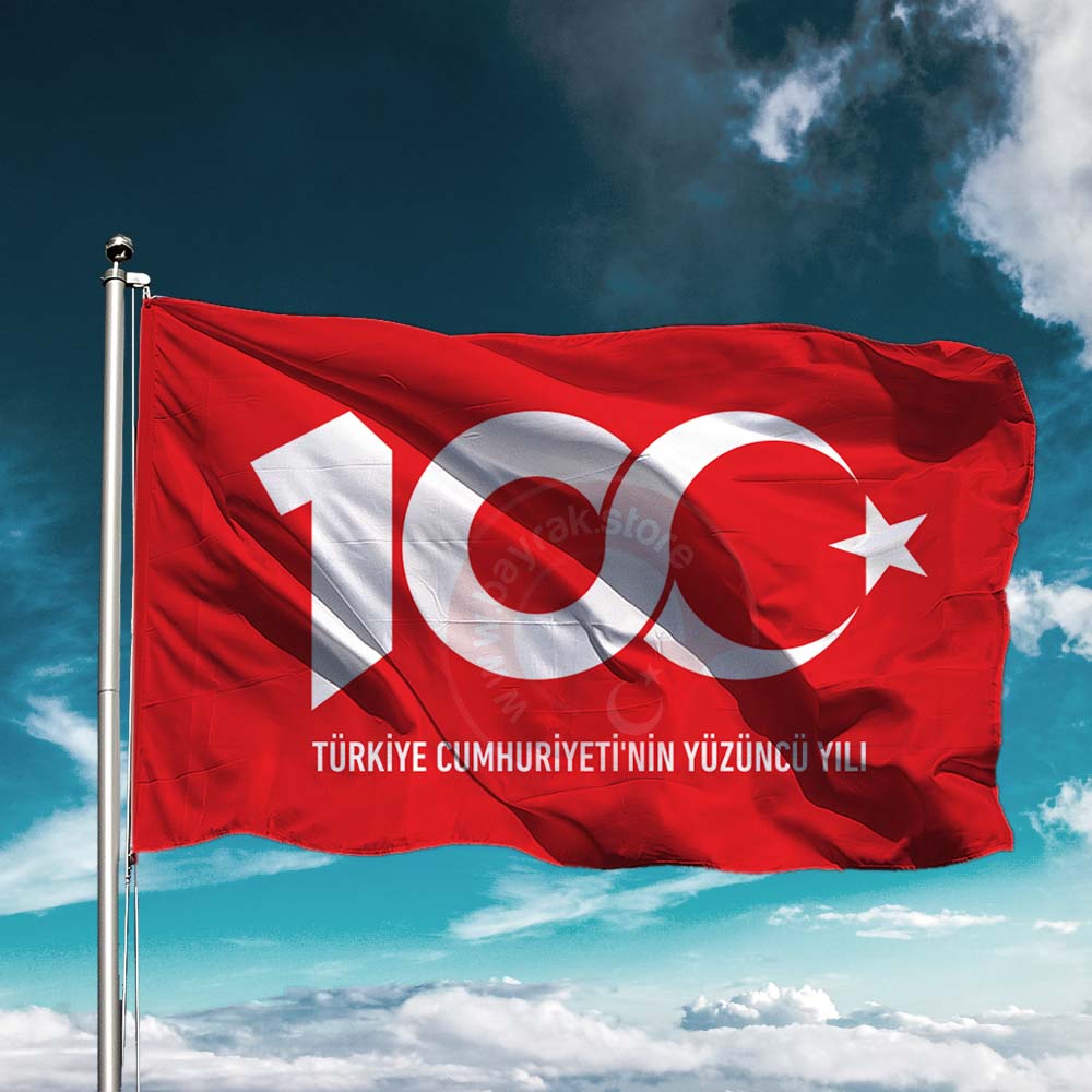 100_yıl_kırmızı_zemin 100. Yıl Gönder Bayrağı Tüm Ebatlarda - Görsel 1