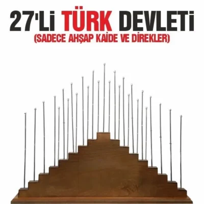 27'li Türk Devletleri Ahşap Kaide + Direkleri Seti